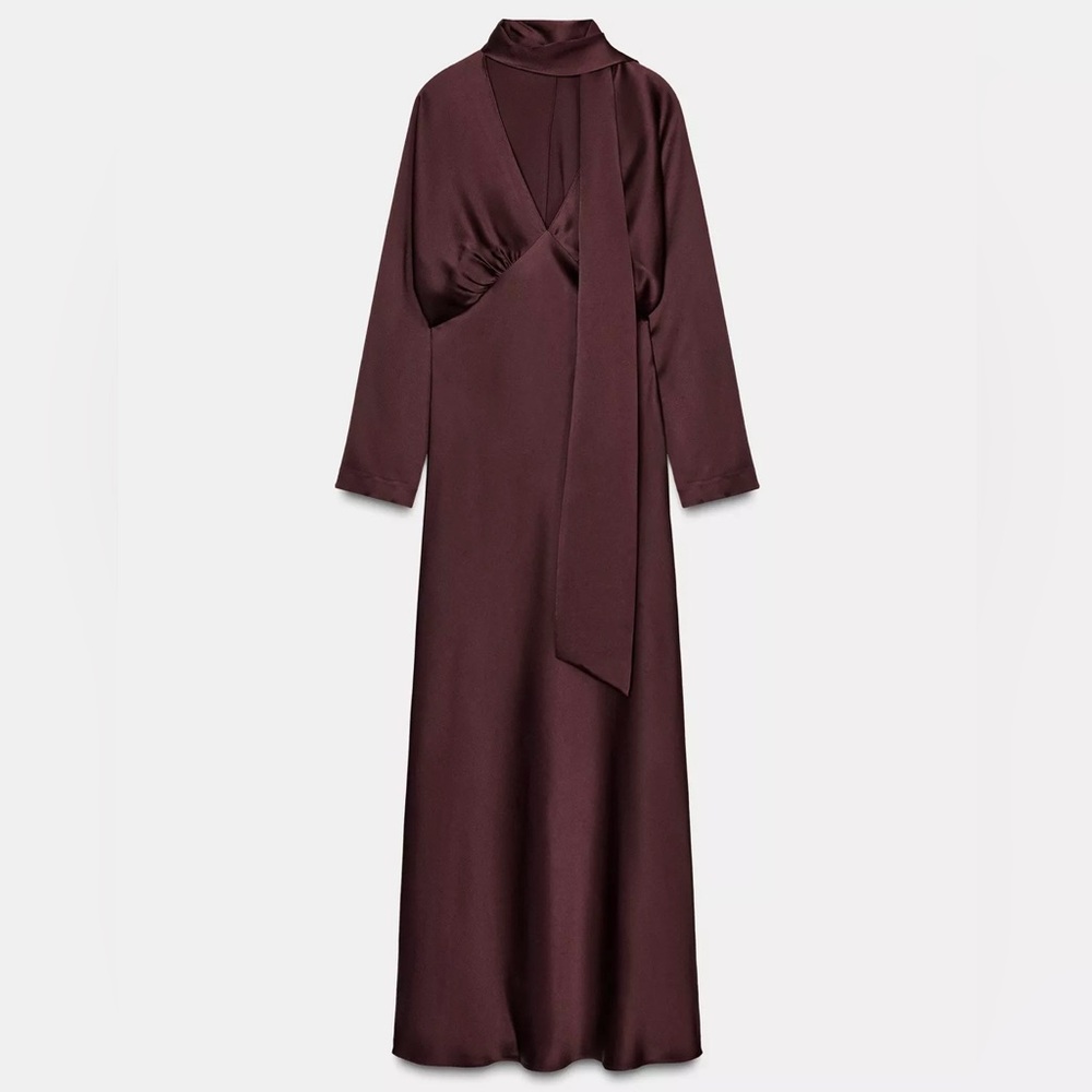 Zara Long Sleeve Wrap Dress — Dark Brown - Picture 2 of 5